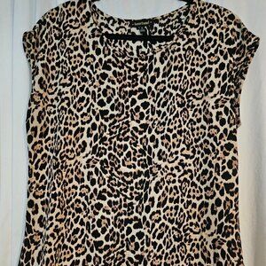 Heart Soul Leopard Style Print Blouse‎ Size Large Cap Sleeve